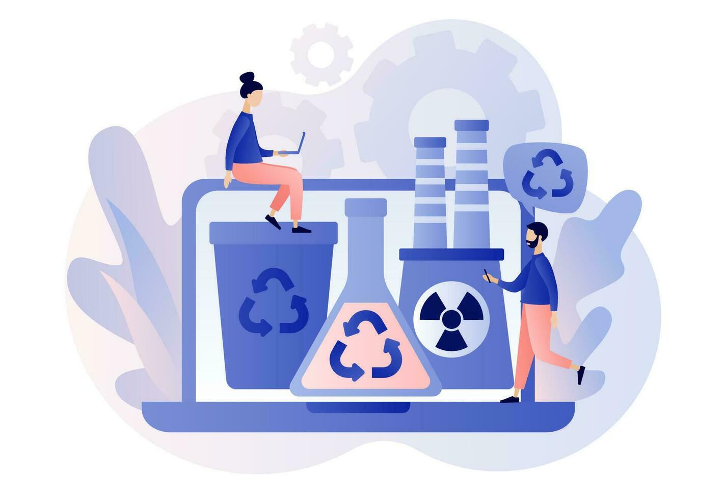 Chemical recycling. Hazardous waste management. Chemical trash disposal and utilization online service. Plastics recycling method. Modern flat cartoon style. Vector illustration on white background