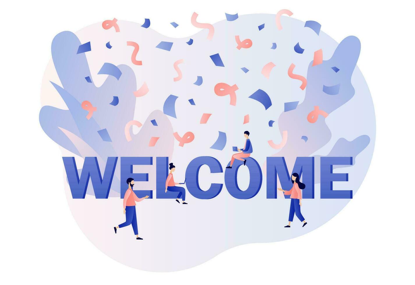 Welcome concept. Event, celebrate, meeting, greeting. Friendly team happy to new team member. Modern flat cartoon style. Vector illustration on white background