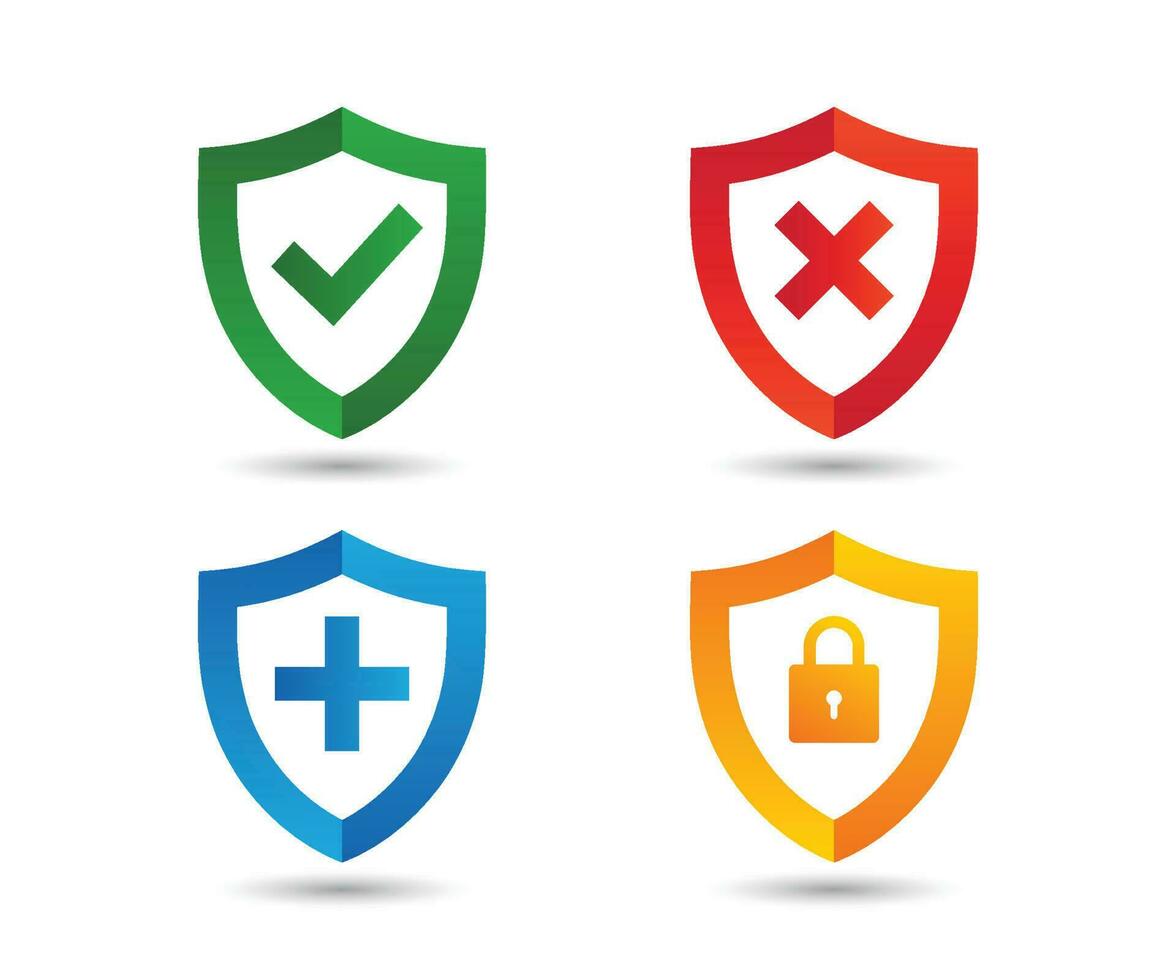 Shield with padlock, Cancel, Cross, and tick sign. Concept of privacy, good password, secure data protection, computer or phone access security, Vector Illustration