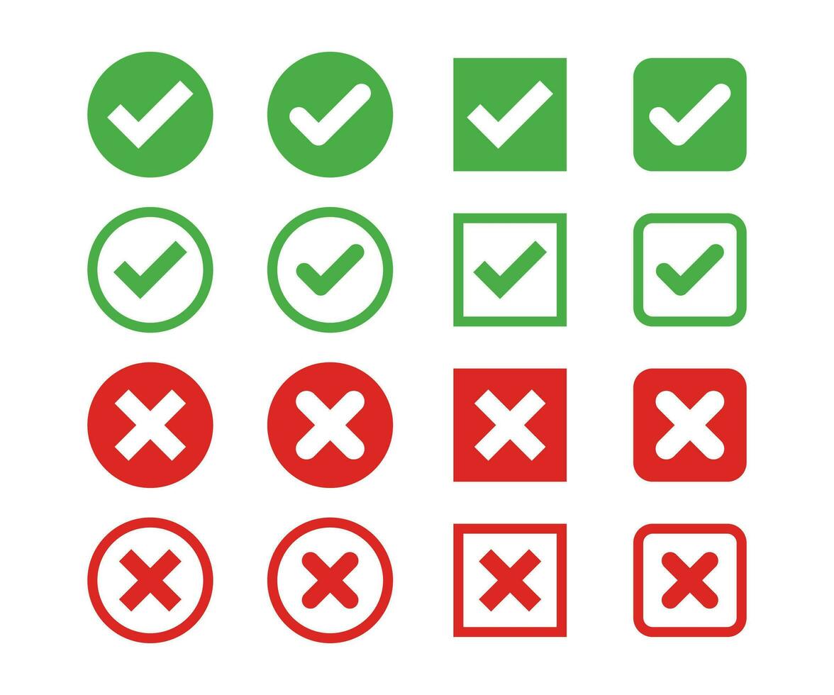 Check mark and cross mark vector icon set. Set of Cancel and check button collection