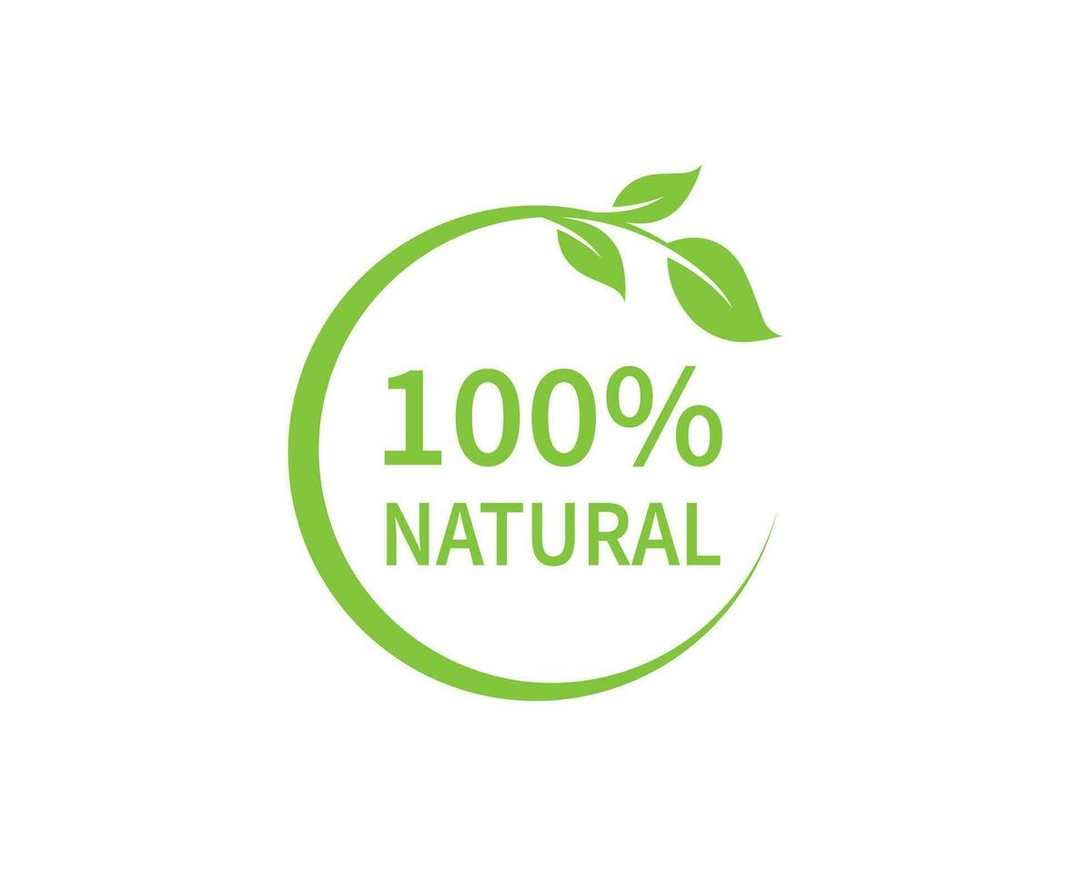 100 Natural vector logo design. 100 Natural sign with green leaves