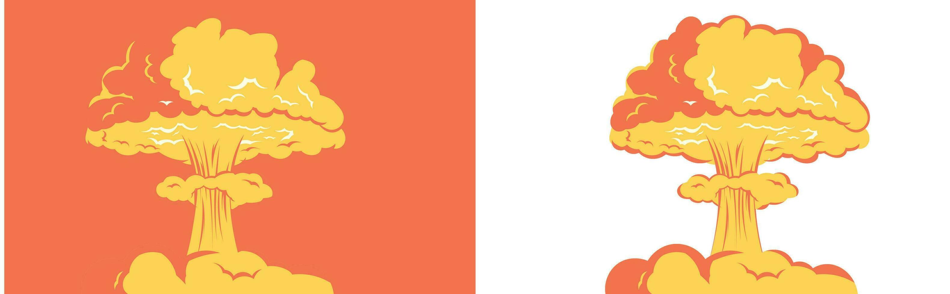 Mushroom smoke effect nuclear bomb exploasion doodle drawing with yellow and orange color vector