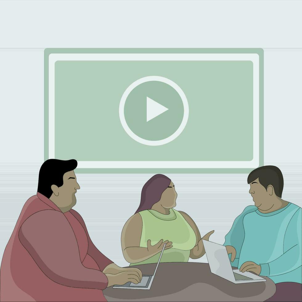 vector a woman and two men discussing in conference room flat design