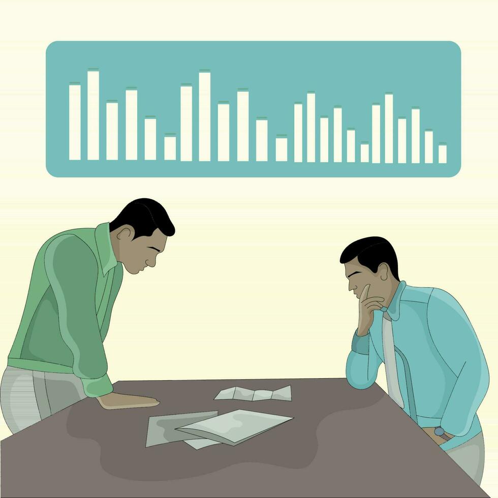 vector two men discuss using papers flat design