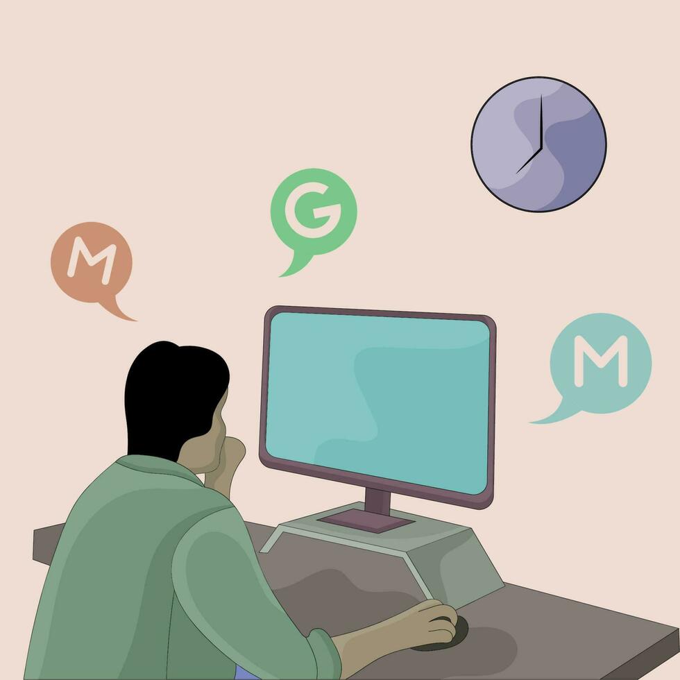 vector a man surfing internet using computer flat design