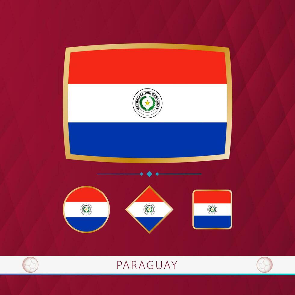 conjunto de paraguay banderas con oro marco para utilizar a deportivo eventos en un borgoña resumen antecedentes. vector