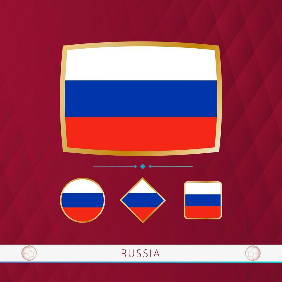 conjunto de Rusia banderas con oro marco para utilizar a deportivo eventos en un borgoña resumen antecedentes. vector