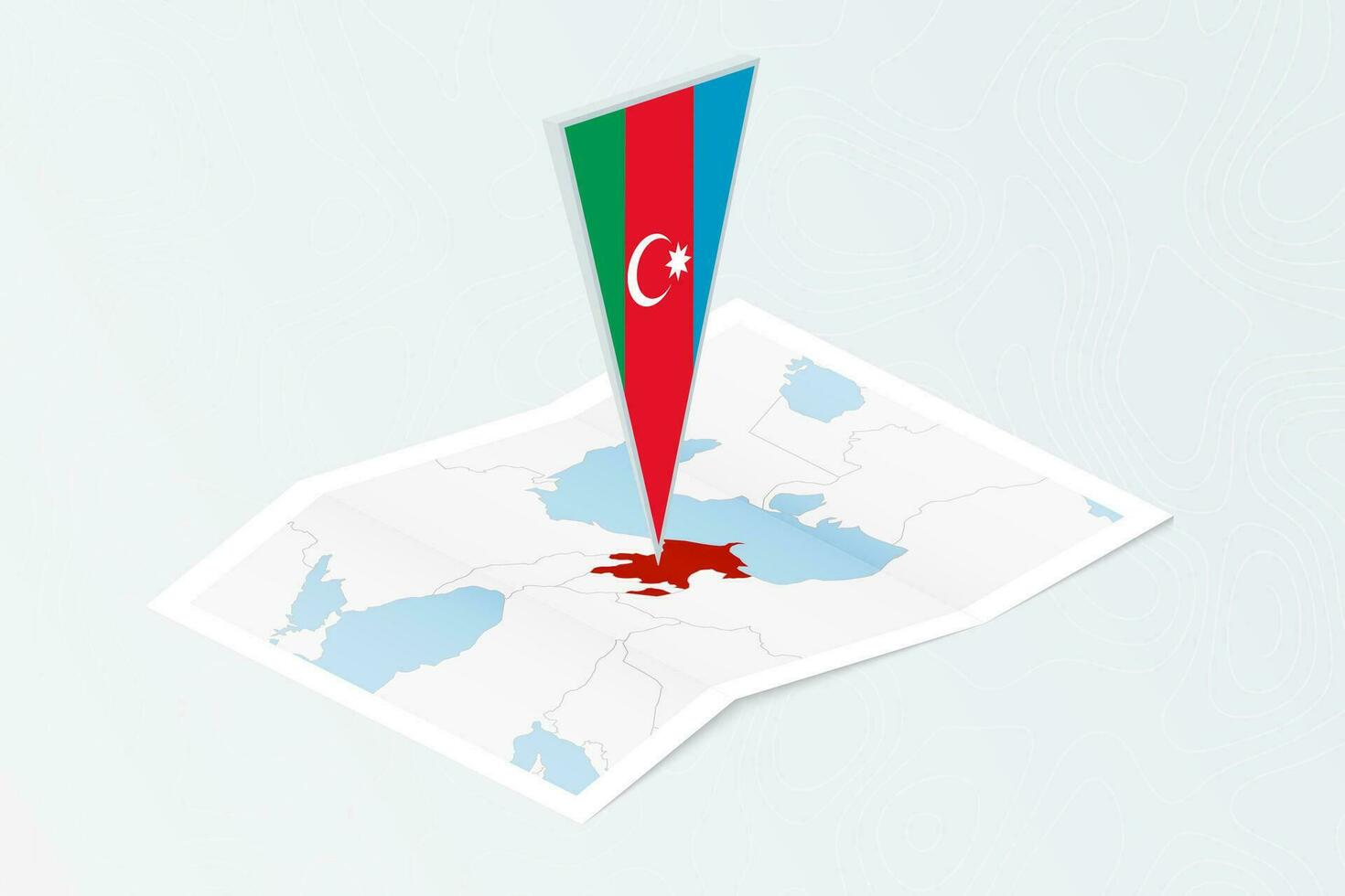 isométrica papel mapa de azerbaiyán con triangular bandera de azerbaiyán en isométrica estilo. mapa en topográfico antecedentes. vector