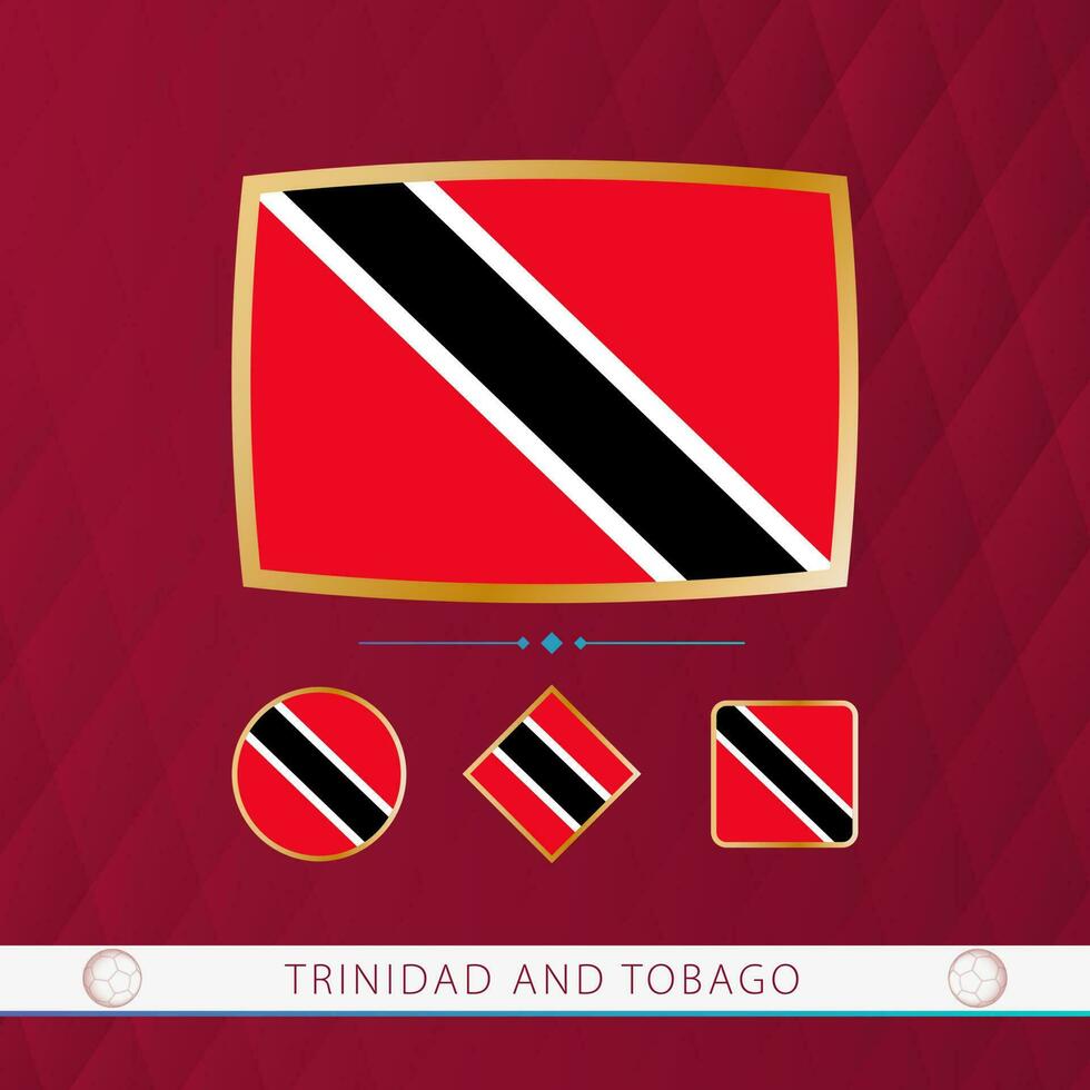 conjunto de trinidad y tobago banderas con oro marco para utilizar a deportivo eventos en un borgoña resumen antecedentes. vector