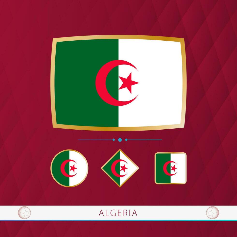 conjunto de Argelia banderas con oro marco para utilizar a deportivo eventos en un borgoña resumen antecedentes. vector
