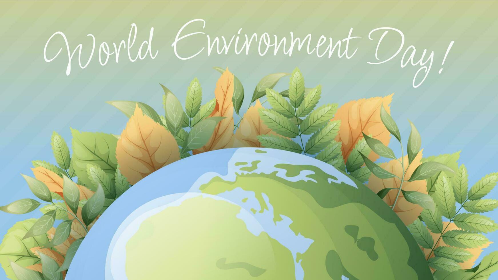 World environment day simple vector web banner, poster with earth and leaves. Ecology concept, save the planet. Vector illustration. Banner, poster, postcard template for holiday.