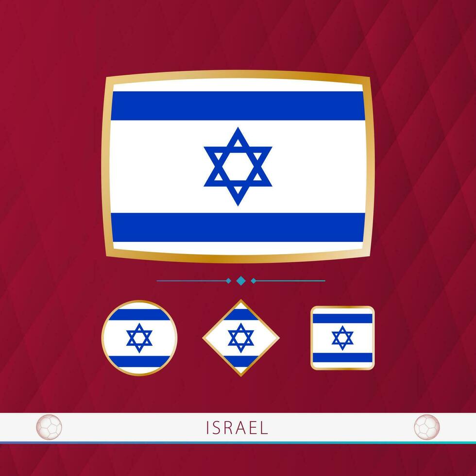 conjunto de Israel banderas con oro marco para utilizar a deportivo eventos en un borgoña resumen antecedentes. vector