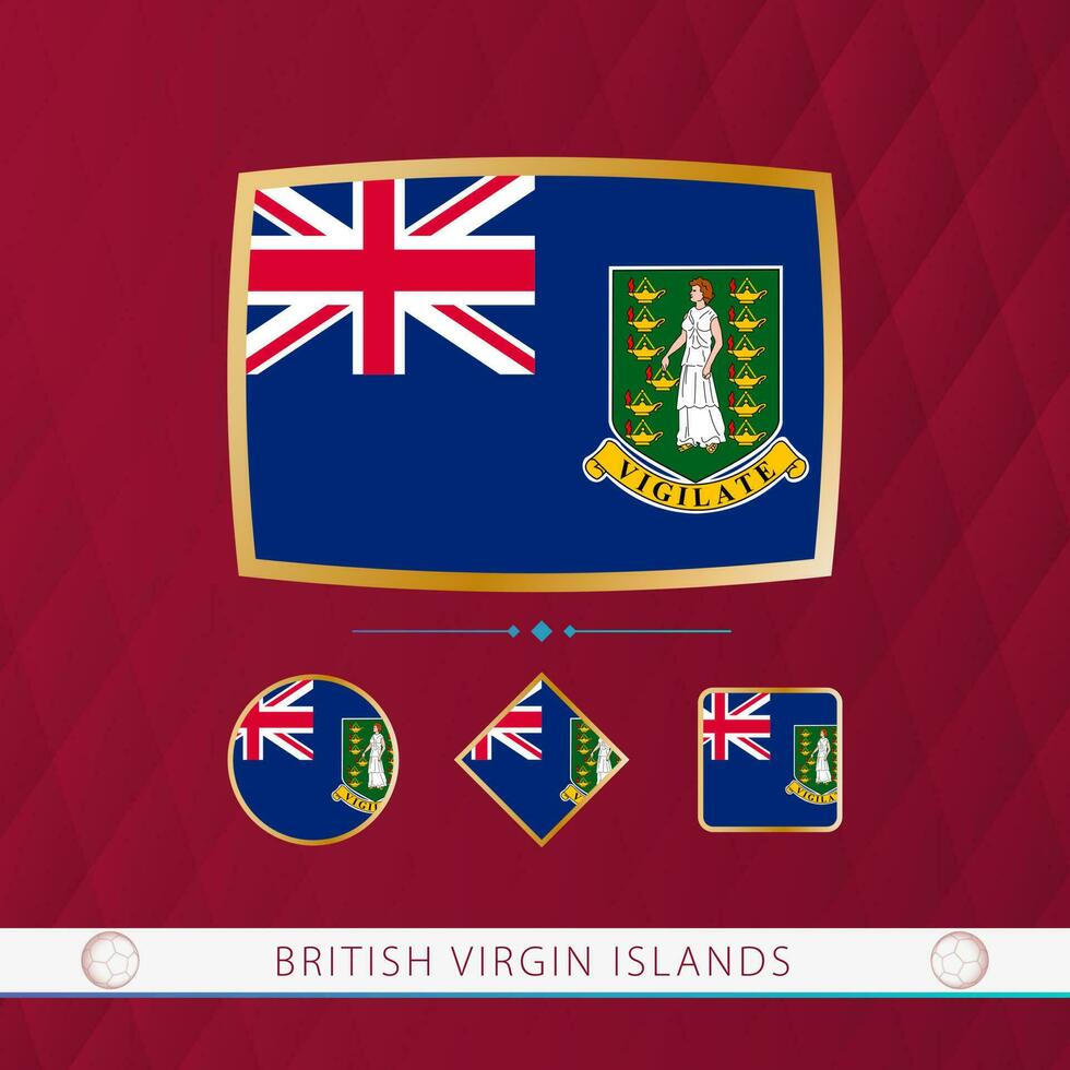 conjunto de británico Virgen islas banderas con oro marco para utilizar a deportivo eventos en un borgoña resumen antecedentes. vector