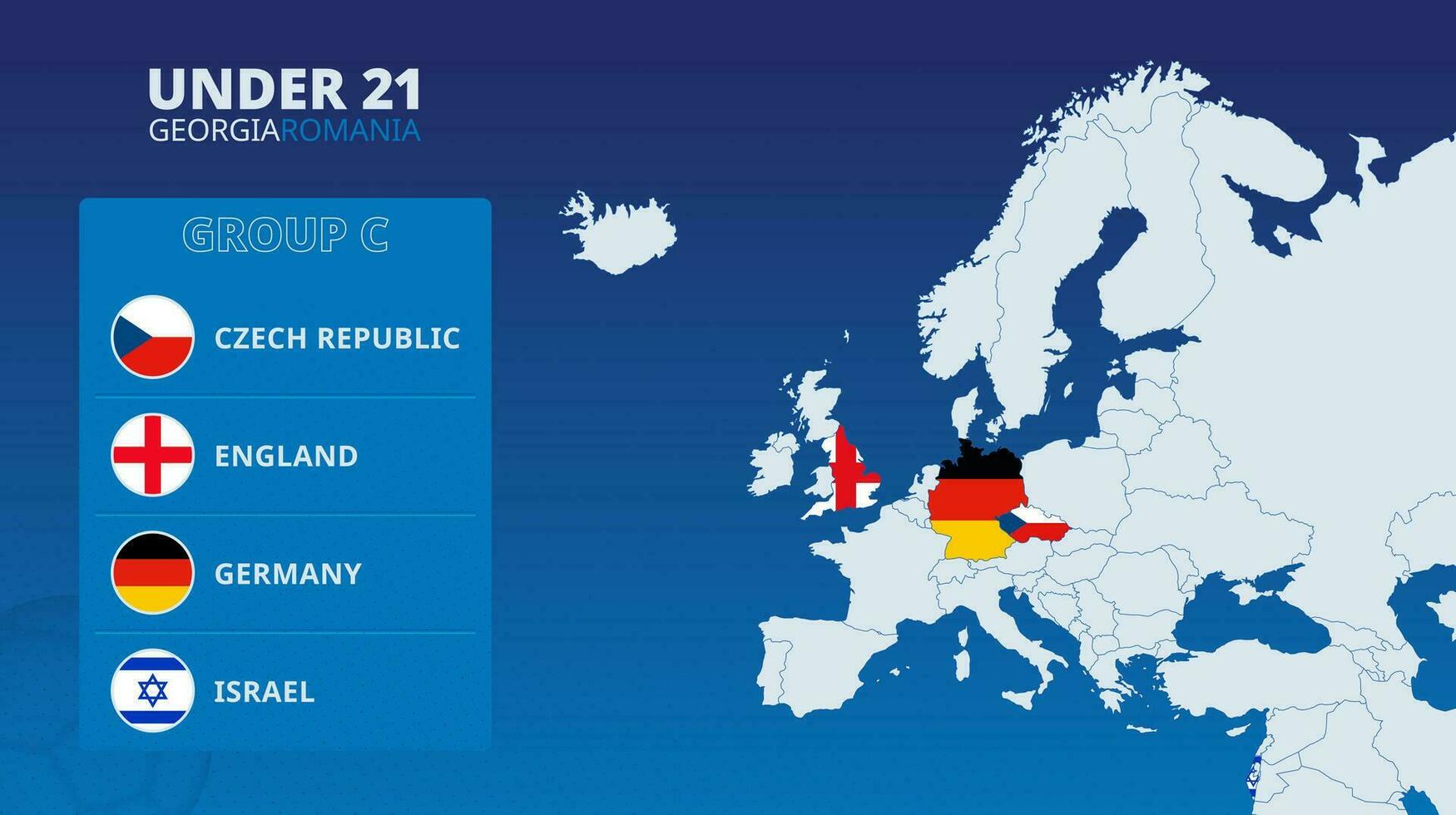 mapa de Europa con marcado mapas de países participativo en grupo C de el europeo debajo 21 fútbol americano torneo 2023. vector