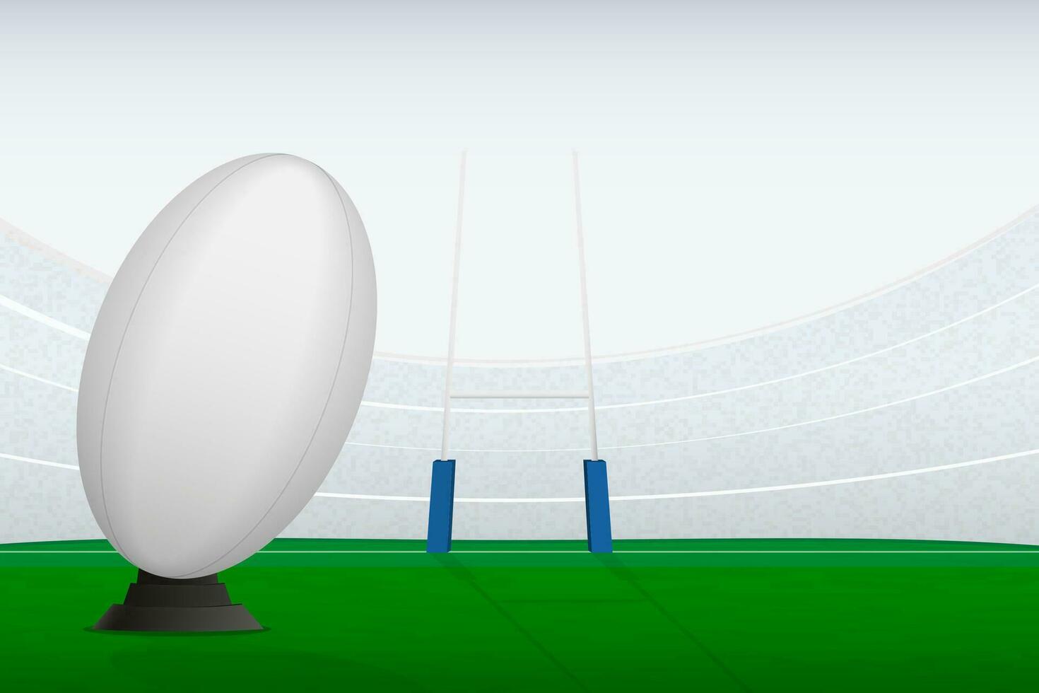 Rugby ball on stadium filed and rugby goal posts. vector