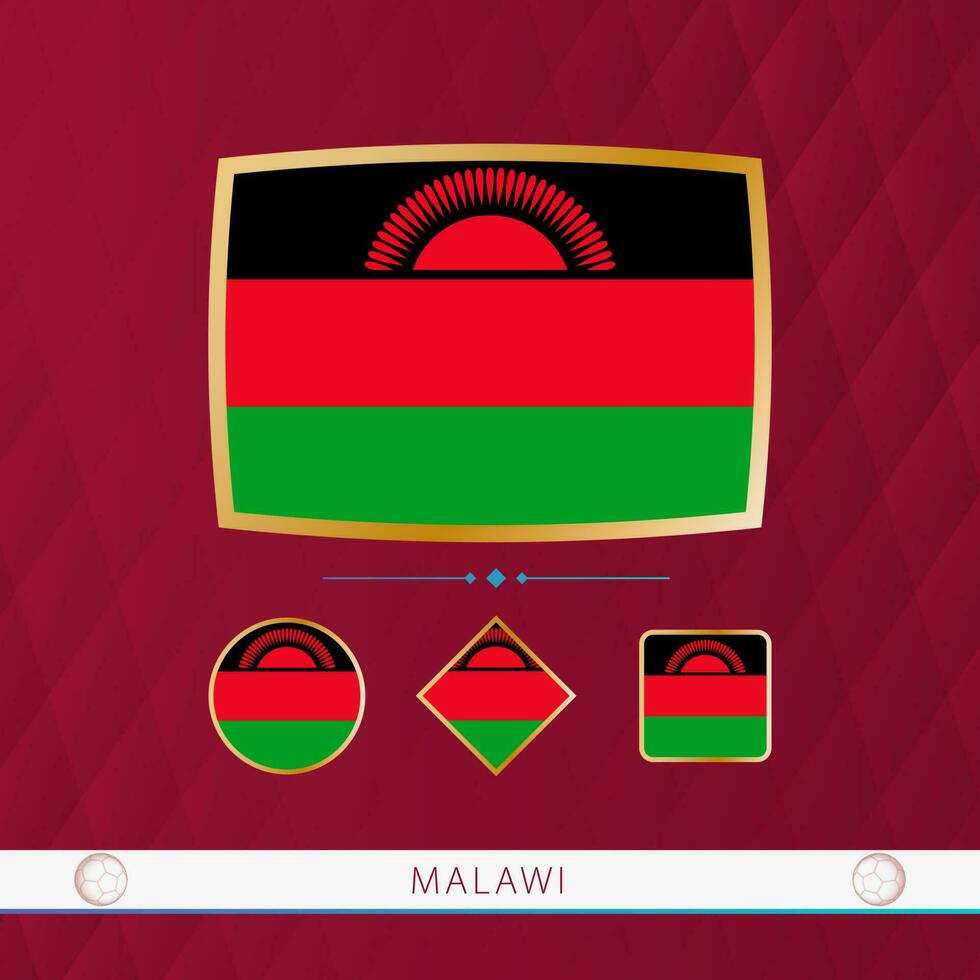 conjunto de malawi banderas con oro marco para utilizar a deportivo eventos en un borgoña resumen antecedentes. vector