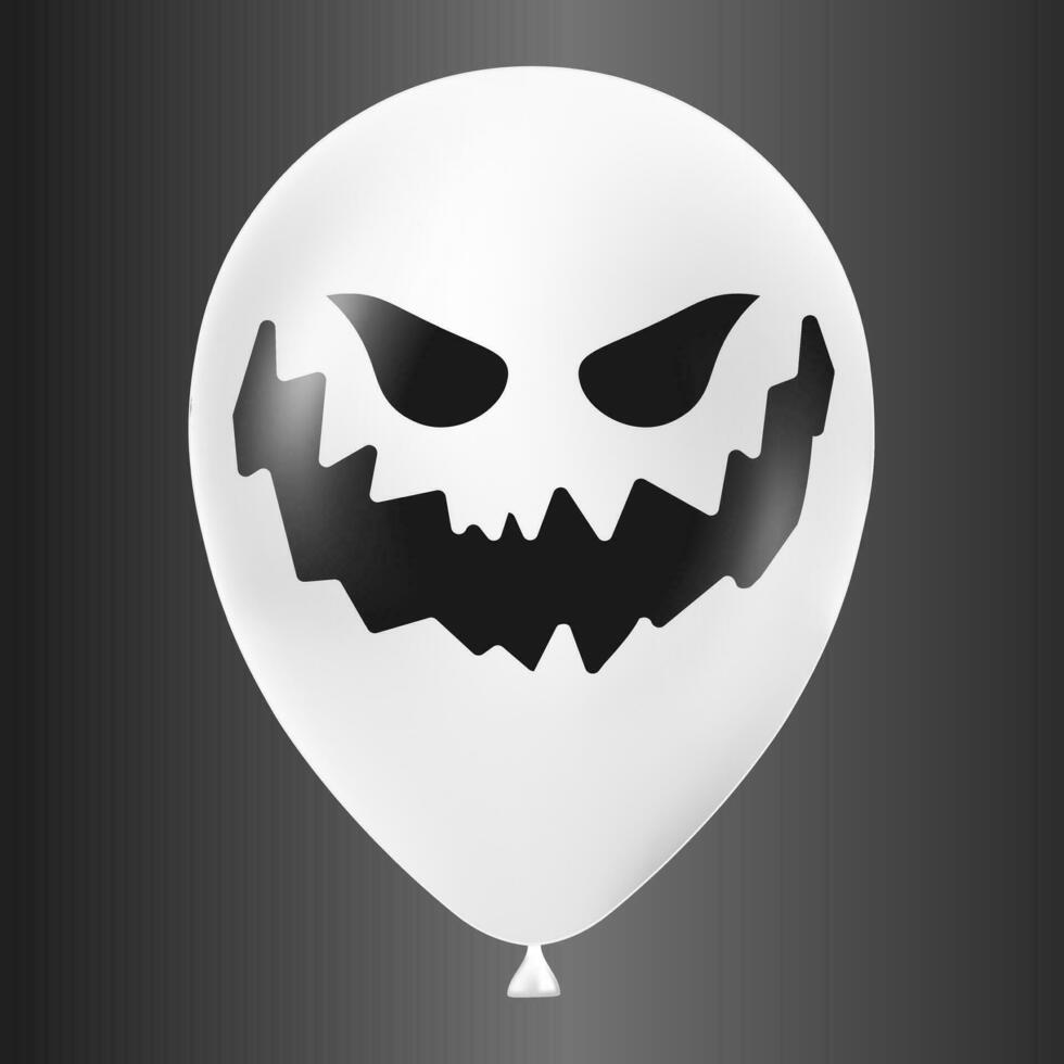 Halloween white balloon illustration with scary and funny face isolated on dark background vector