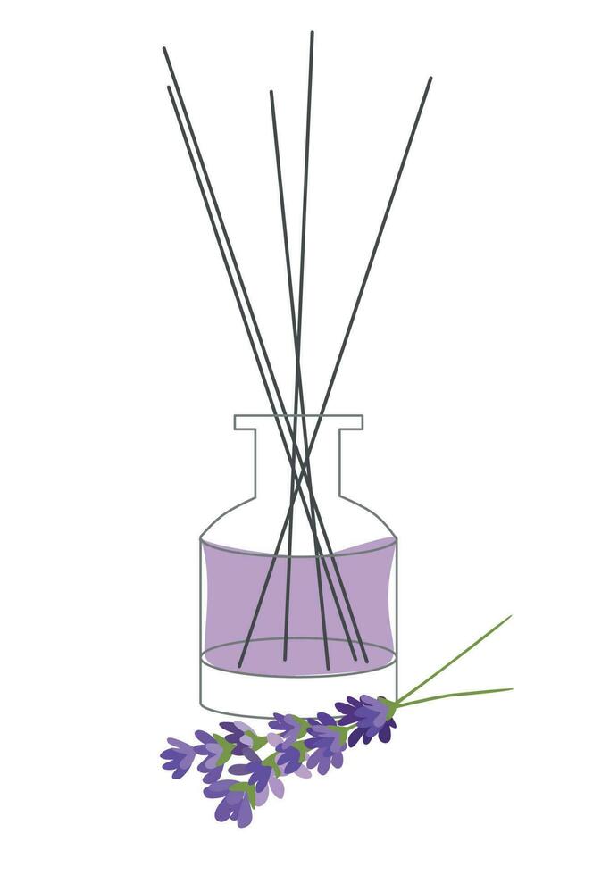 Home aromatherapy Vector isolated illustration. Diffuser with sticks violet lavender fragrance