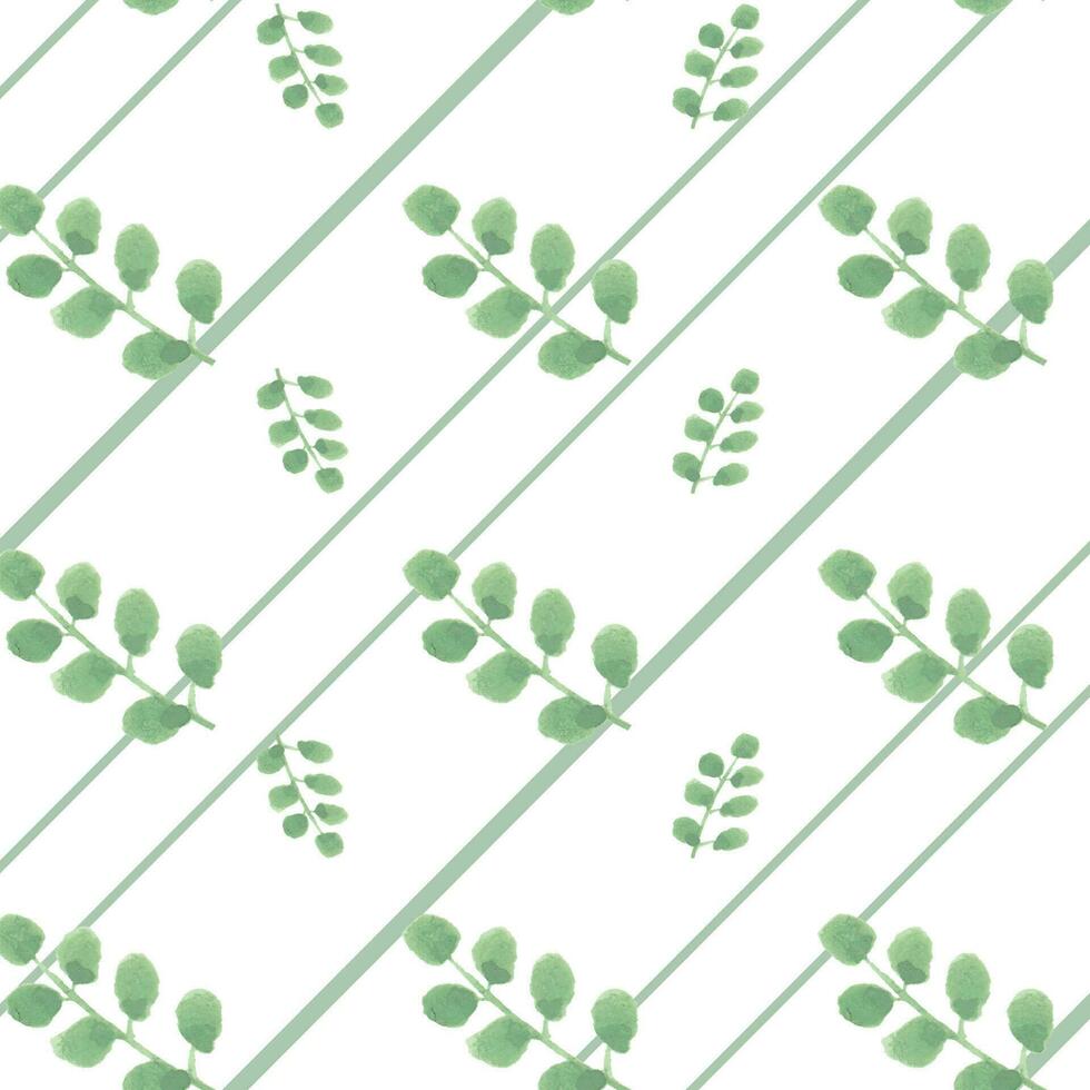 Watercolor green leaves and geometry simple  background vector