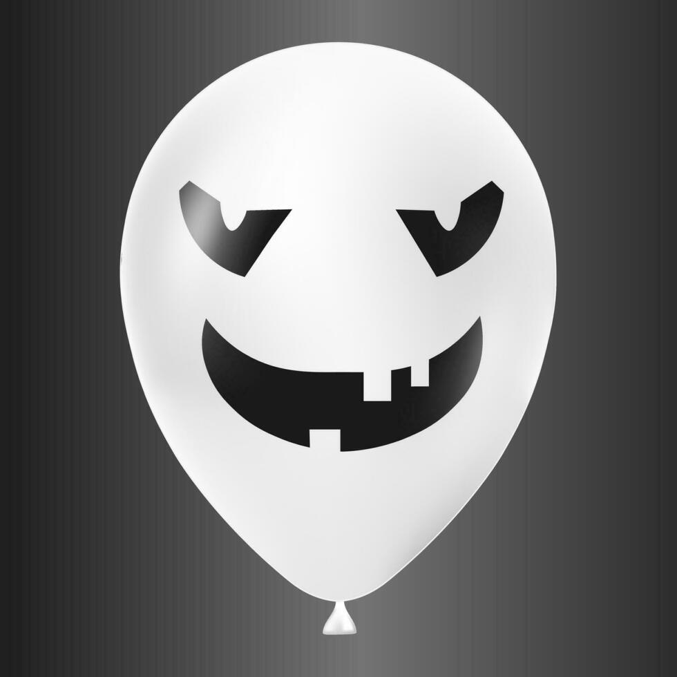 Halloween white balloon illustration with scary and funny face isolated on dark background vector