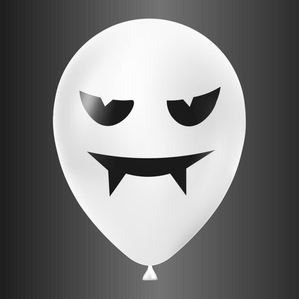 Halloween white balloon illustration with scary and funny face isolated on dark background vector