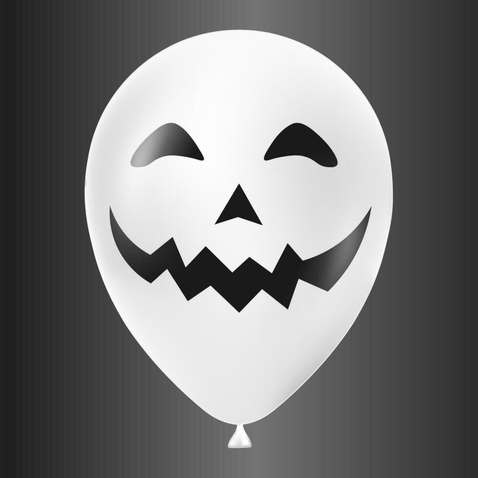 Halloween white balloon illustration with scary and funny face isolated on dark background vector