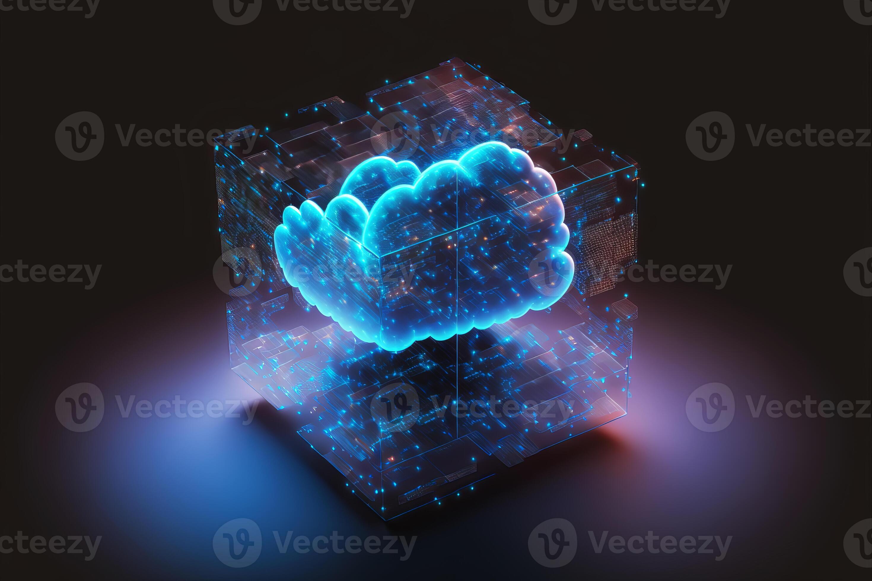 Cloud computing Data Base Technology concept with glowing neon