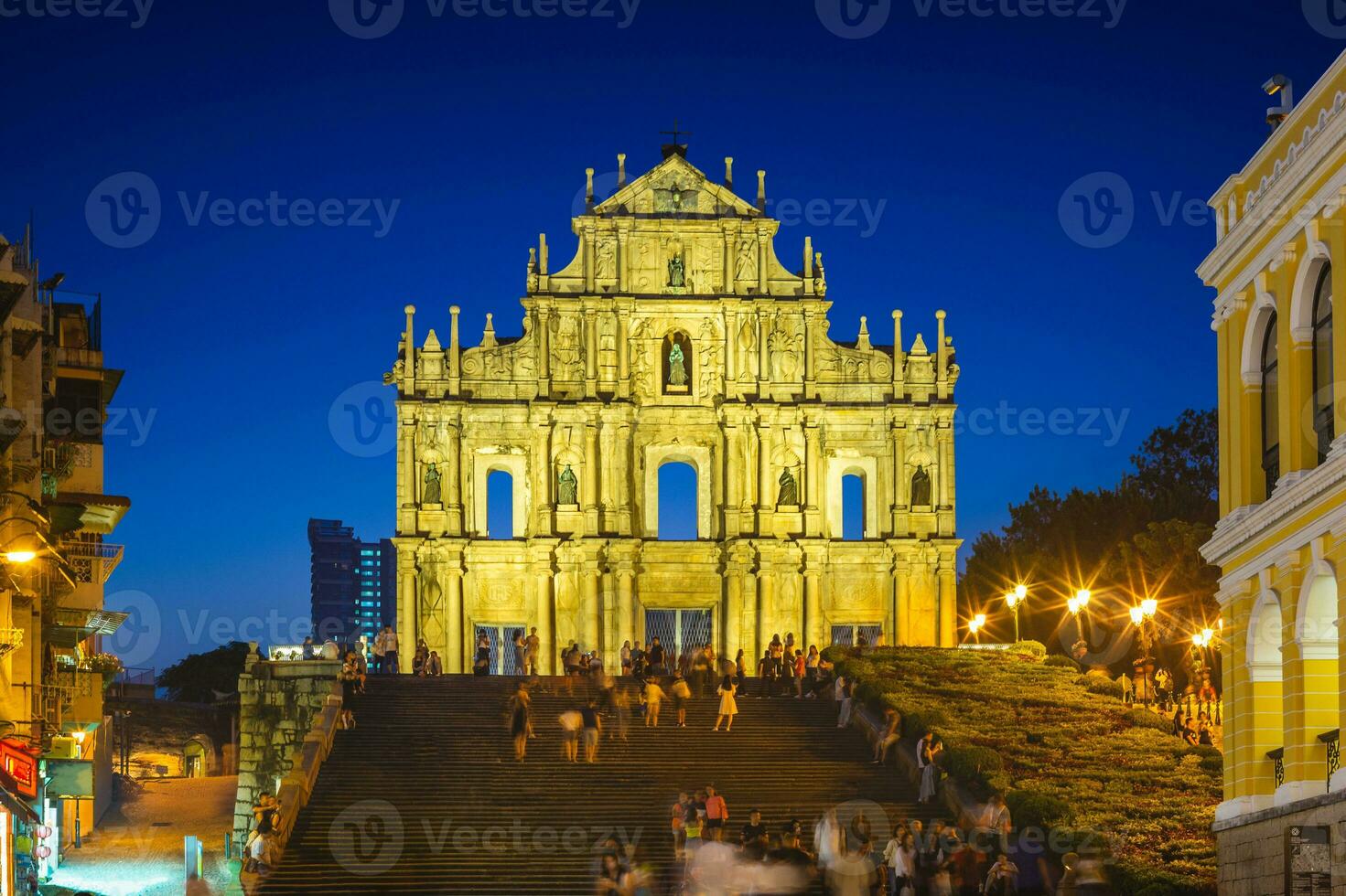 Ruins of St. Paul's in Macau, China at night photo