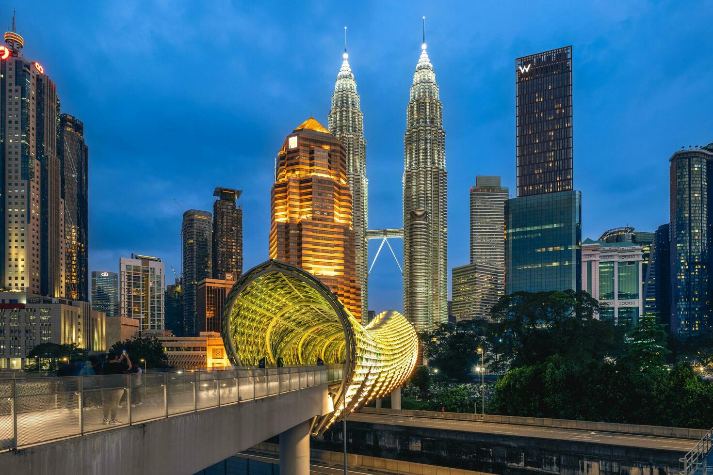 Saloma Link, Pintasan Saloma, a 69 meters combined pedestrian and bicyclist bridge across the Klang River in Kuala Lumpur, Malaysia. The architecture is inspired by the sireh junjung photo