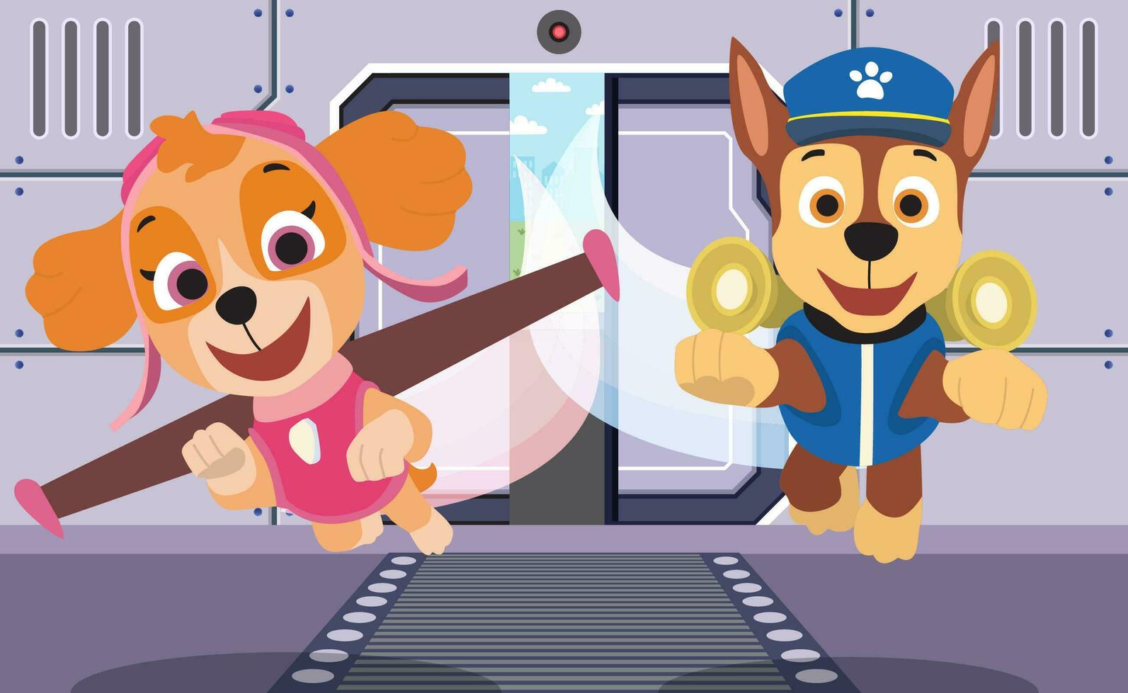 Cute Dogs Crew on Station Waiting for Duty Call vector