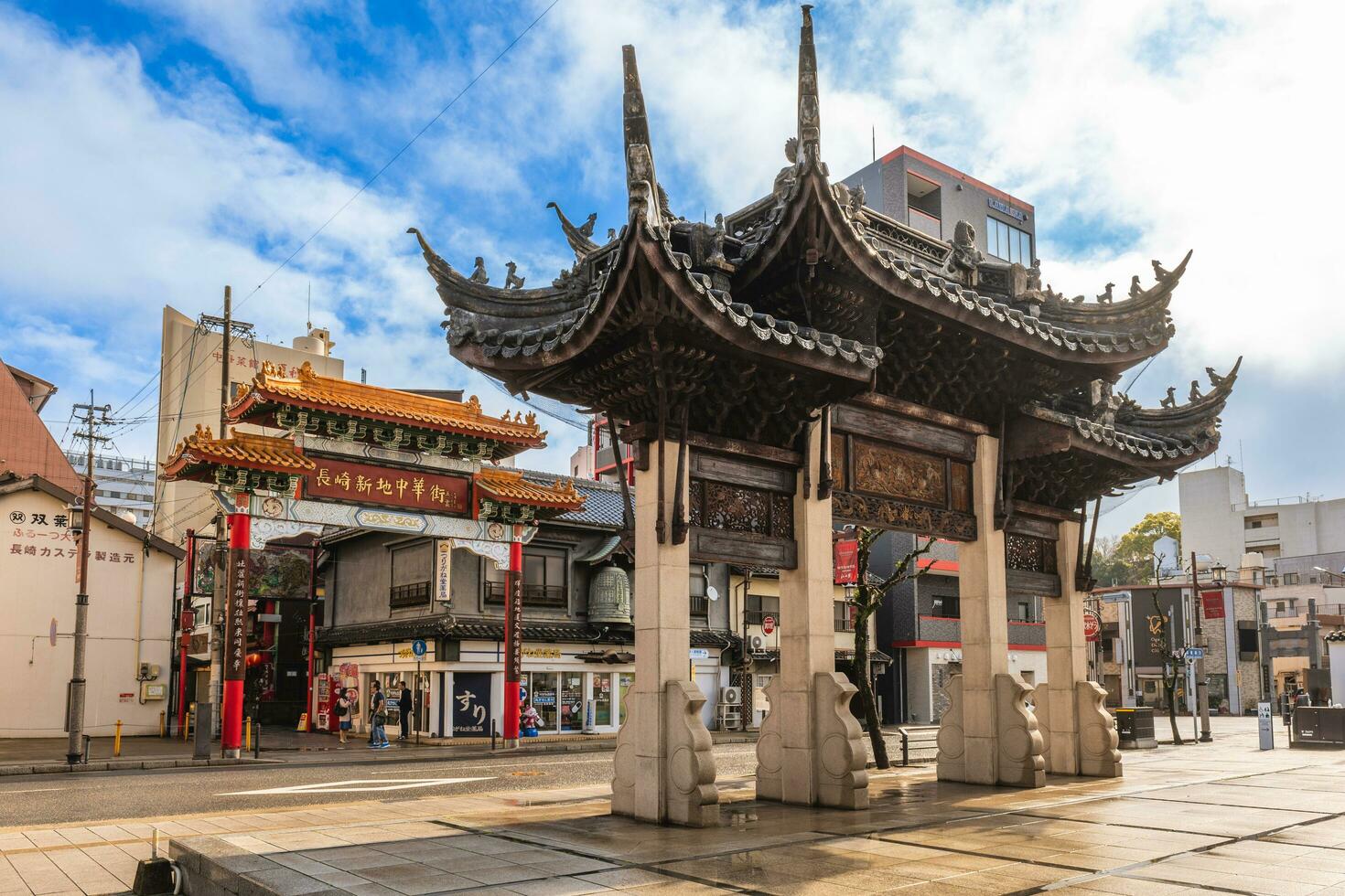 Nagasaki Shinchi Chinatown in Nagasaki, Japan, was originally the location of the warehouses of Chinese merchants. This city was the only open port in Japan during the Tokugawa period. photo