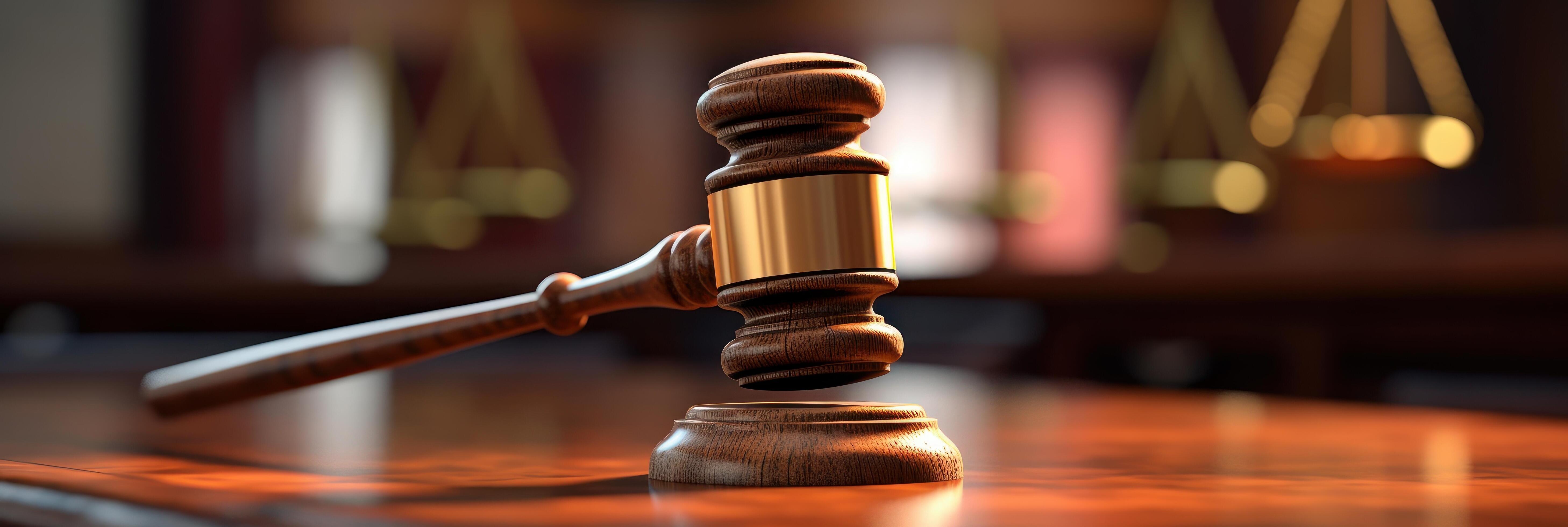 A wooden judge gavel in the courtroom amazing light background