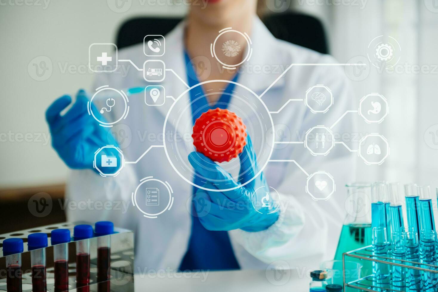Dctor work on digital tablet healthcare doctor technology tablet using computer  in laboratory study with VR icon photo