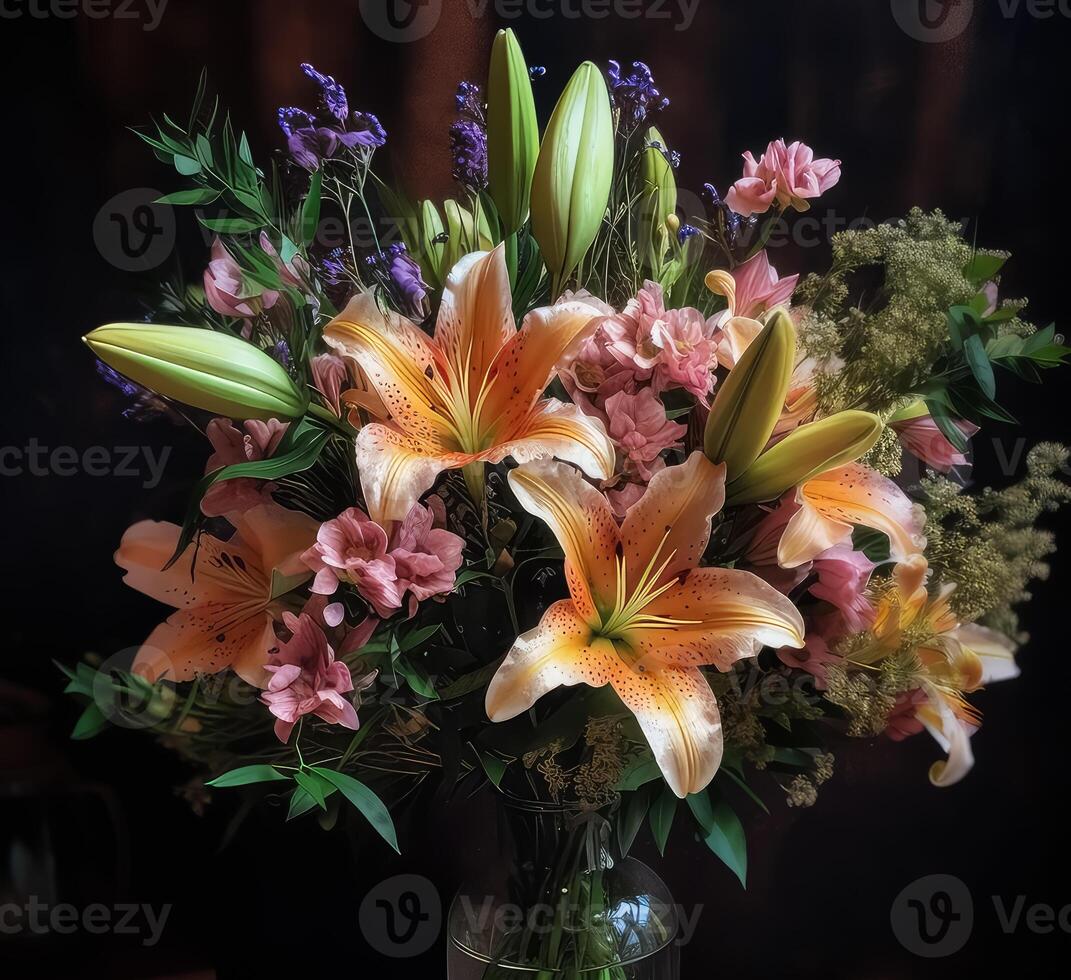 Romantic bouquet with lilies. photo