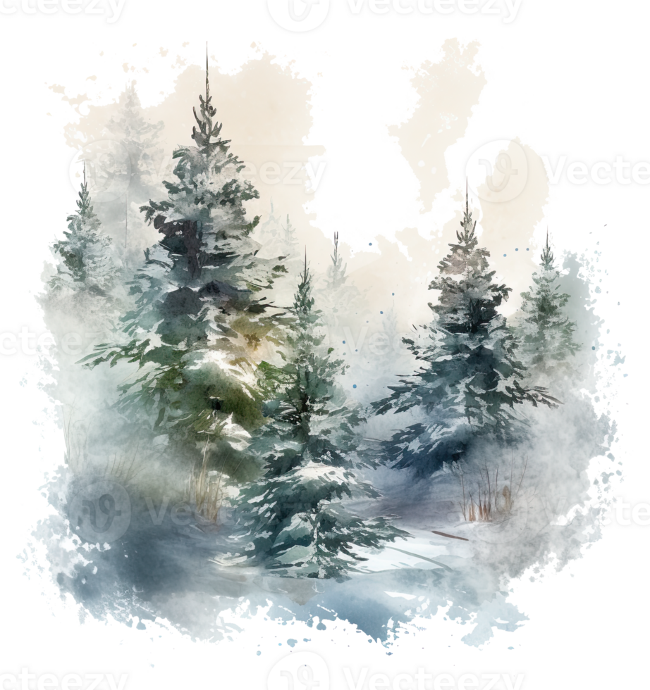 Natale acquerello con abete alberi fogliame. illustrazione ai generativo png