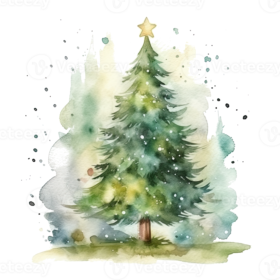 Watercolor Christmas tree isolated. Illustration png