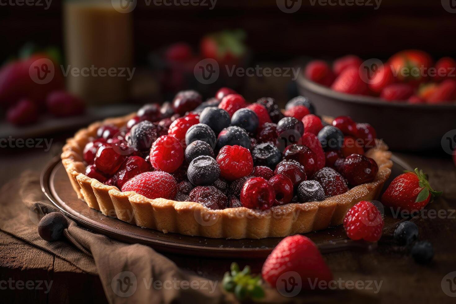 Berry tart with flaky crust and juicy berries. photo