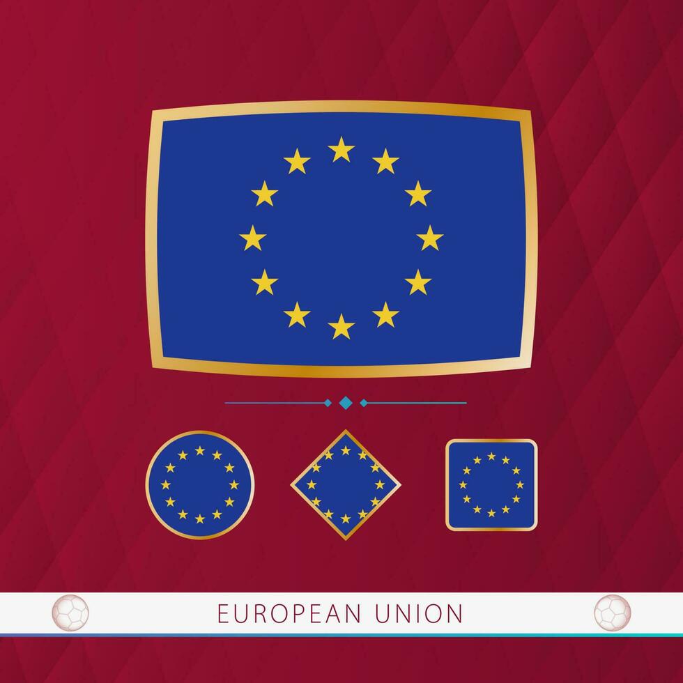 conjunto de europeo Unión banderas con oro marco para utilizar a deportivo eventos en un borgoña resumen antecedentes. vector