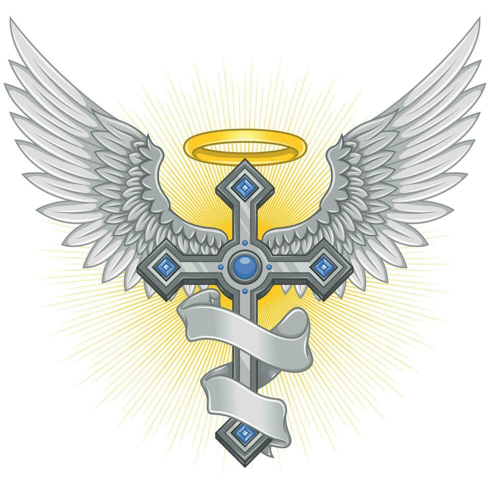 winged christian cross vector design