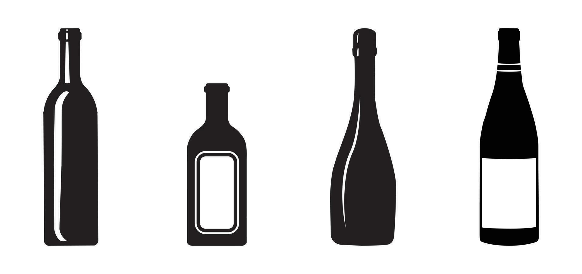 wine bottle silhouette bundle on white background vector