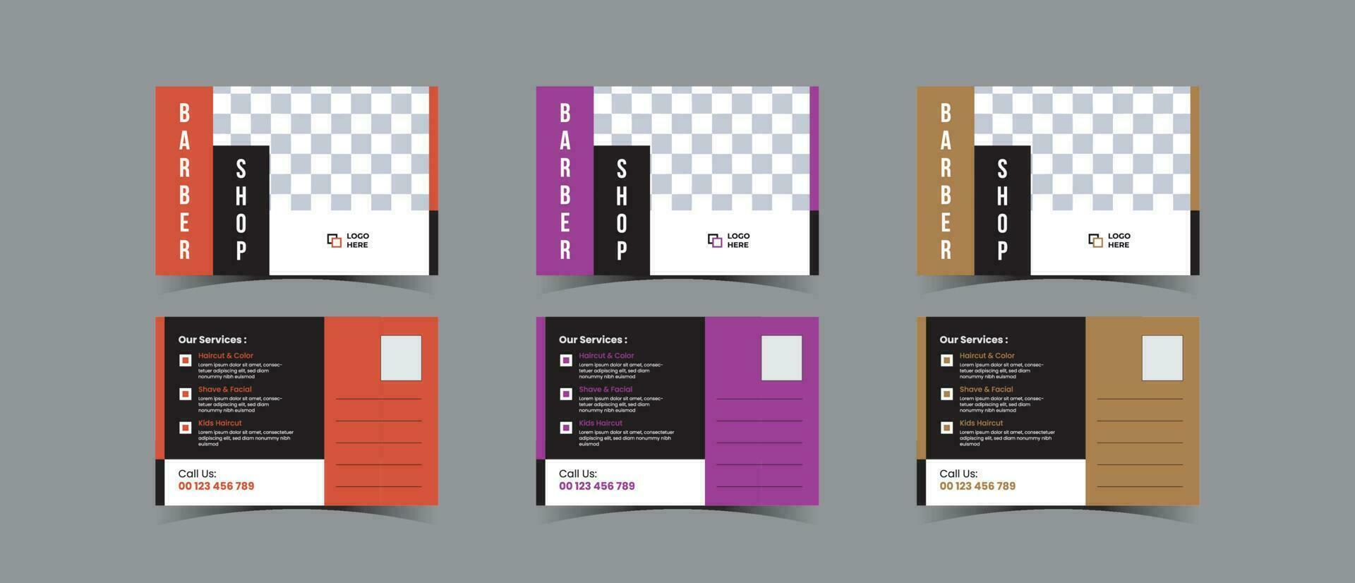 Postcard template design for Barbershop business vector