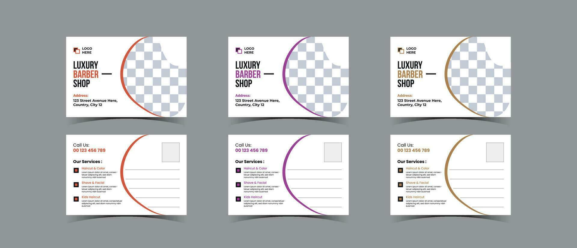 Postcard template design for Barbershop business vector