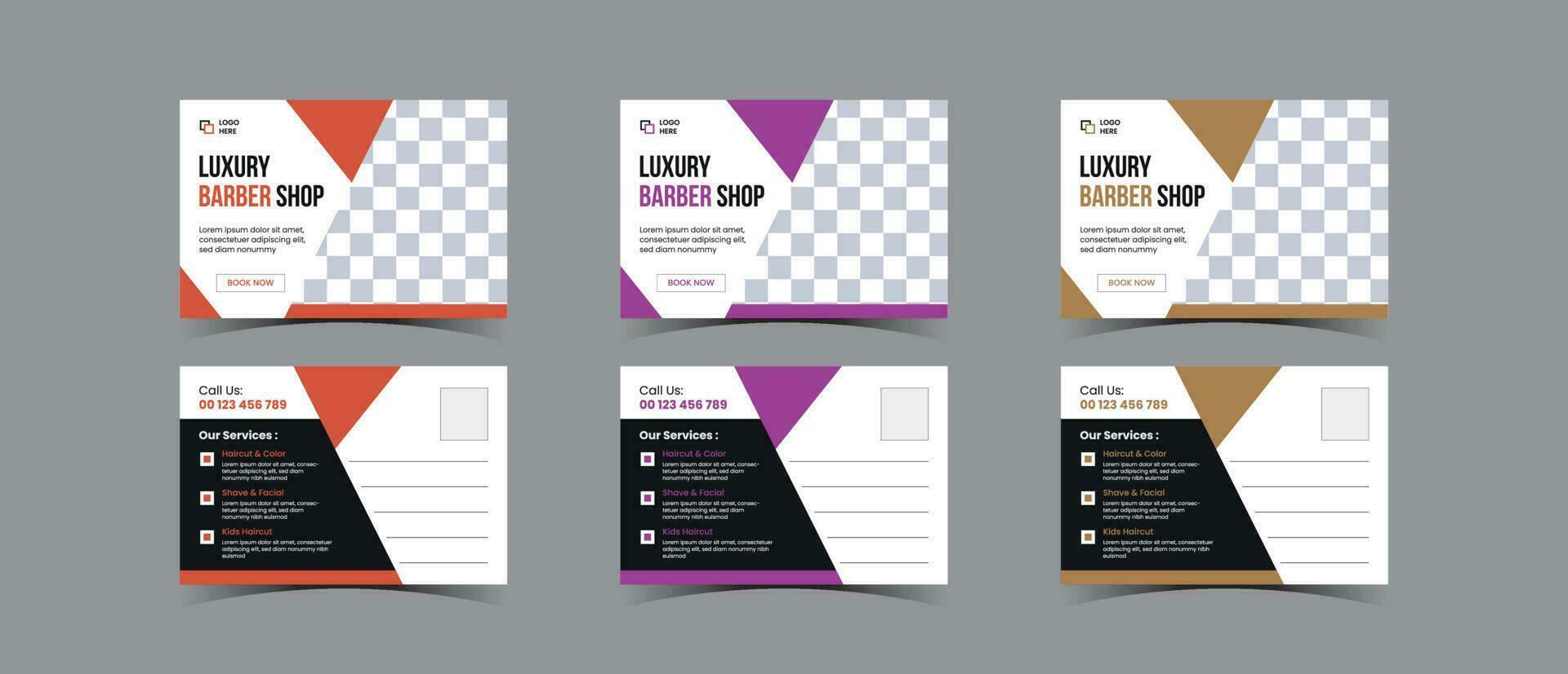 Postcard template design for Barbershop business vector