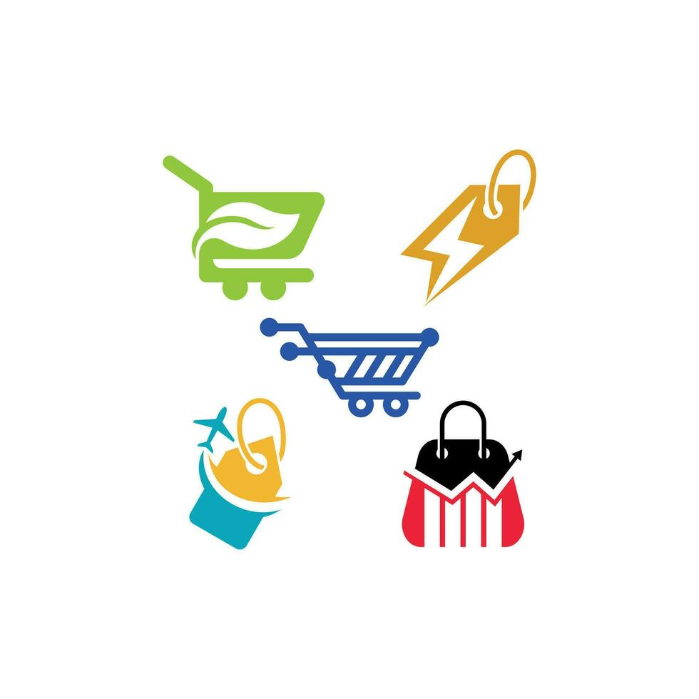 set retail logo icon design template modern, Illustration vector graphic of Shopping cart logo and shopping bags logo template