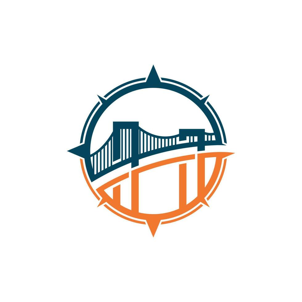 puente Brújula logo diseño para tu compañía, icono, logotipos, logotipo elemento para modelo. vector