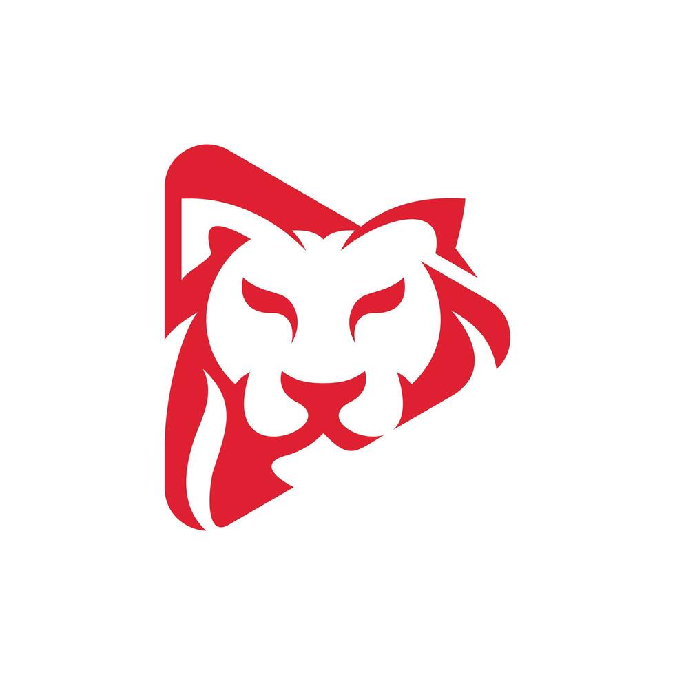 Animal Lion Beast With Play Icon Logo Design, Icon Concept Isolated Vector Design Template