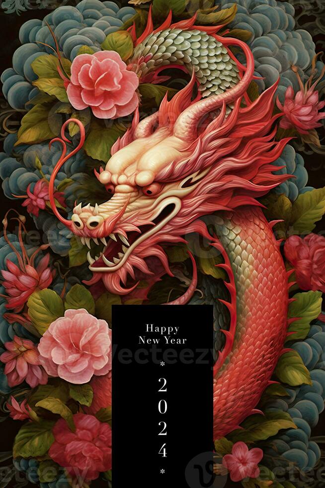 contento chino nuevo año póster. 2024 año de continuar. ilustración ai generativo foto