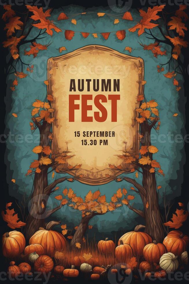 Autumn Fest Poster. Illustration AI Generative photo