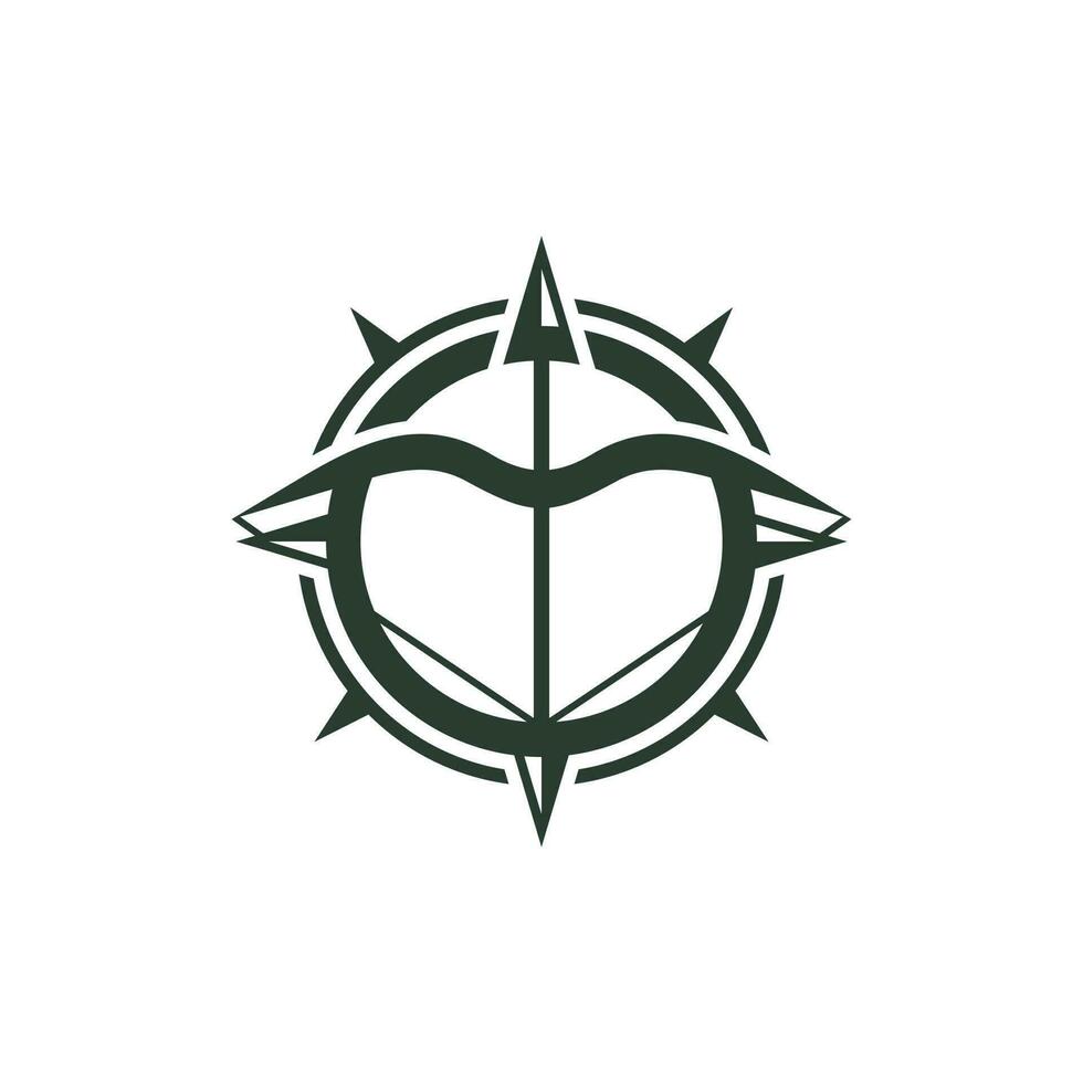 Compass logo template with Bow Archer, Minimalist Design, Icon Symbol Illustration Template vector