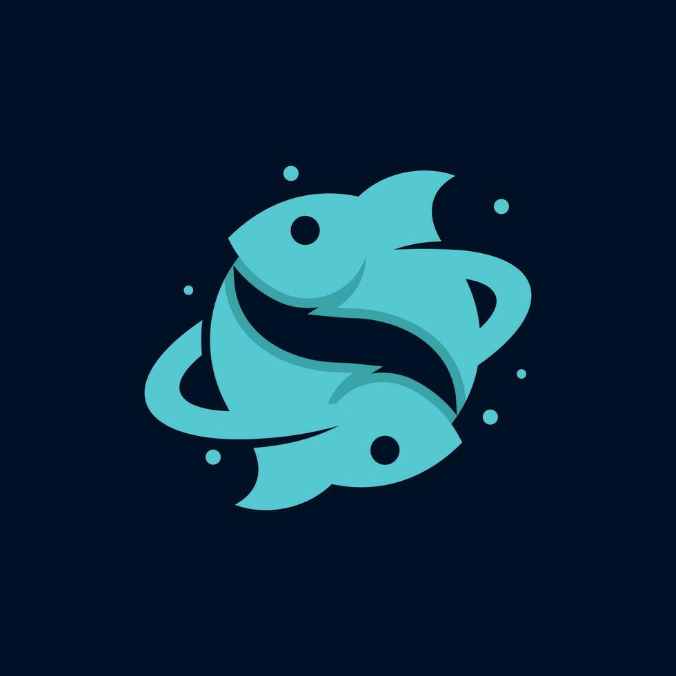 fish and planet logo design vector graphic symbol, Great to use as your Fishing company logo.